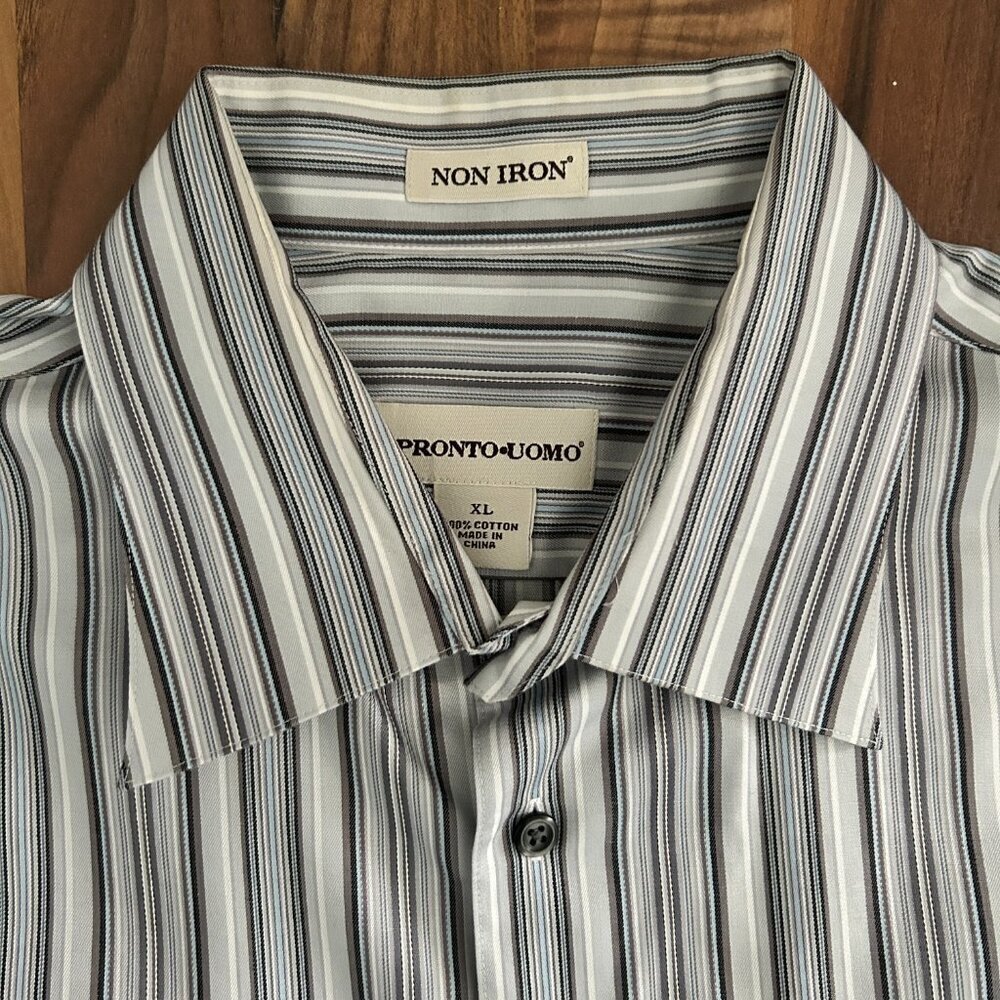 Pronto-Uomo Non-iron Multi-colored Pinstripe Button Down Shirt 100% Cotton Large - Picture 2 of 6